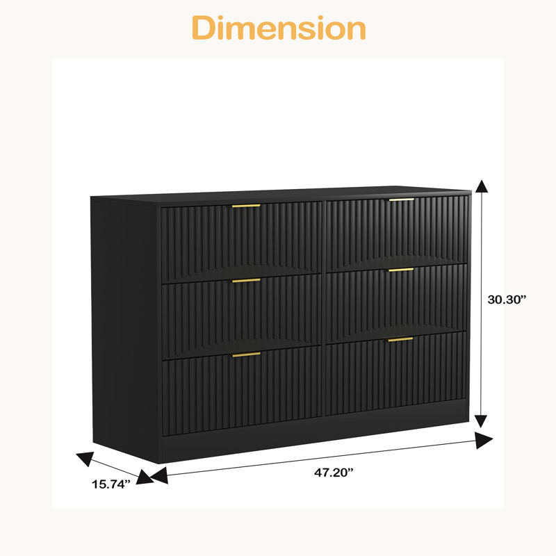 Commode moderne à 6 tiroirs, commode pour chambre à coucher, salon, couloir et vestibule - grande armoire de rangement, Noir
