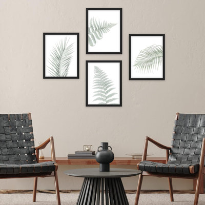 " Green Washed Out Forest Fern Palm Leaf " 4 - Pieces