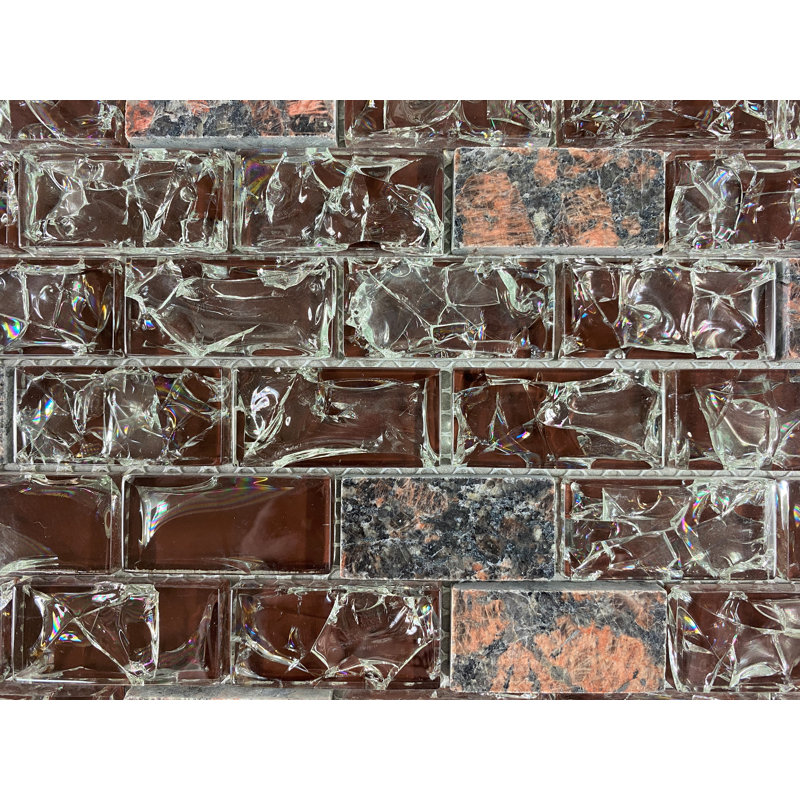 Carreau de mosaïque murale en granit 1 po x 2 po, Brun clair / brun / rouge