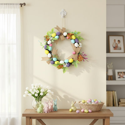 Colourful Easter Egg Wreath Easter Eggs Wreath With Artificial Leaves Berries Indoor Outdoor Home Decor Fireplace Front Door Wall Decor