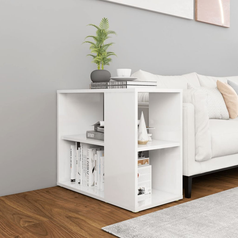Maheer Solid Wood Floor Shelf End Table, White