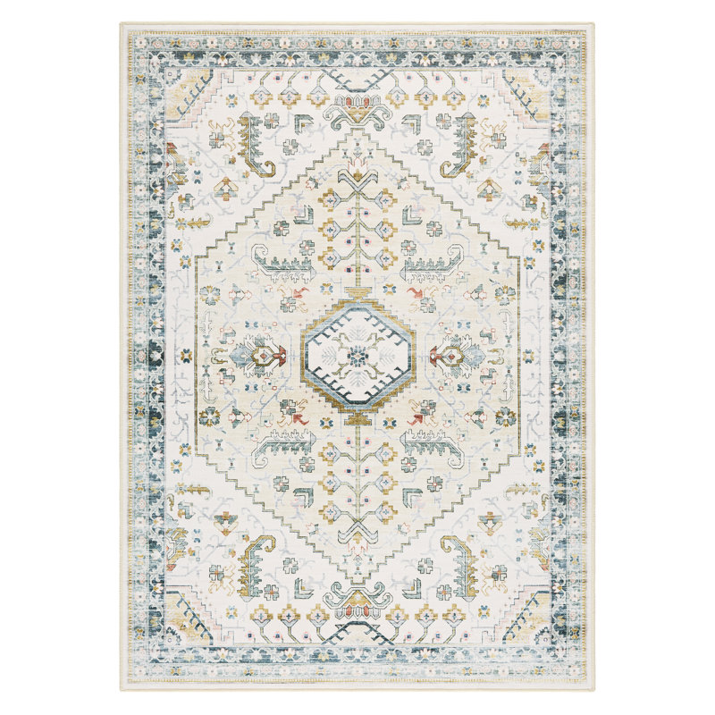 Tapis lavable à la machine avec technologie AirFlo EVERWASH Haven Modern Medallion, ivoire, 5 pi x 7 pi, Ivoire ivoire, 5 x 7