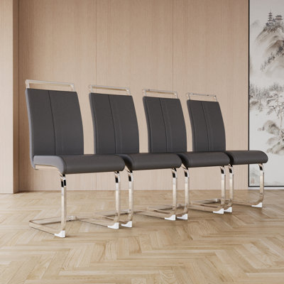 Élégantes chaises de salle à manger 4 pièces - similicuir gris avec revêtement haut et pieds en métal pour une cuisine élégante, bureau moderne et moderne