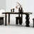 Black+Brown Half-circle Solid Wood Dining Table-1742798233