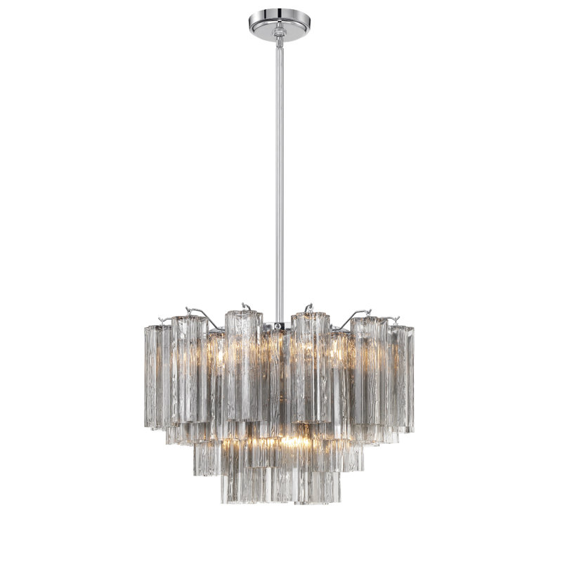 Arras Dimmable Tiered Chandelier, Polished Chrome, Black, 14.25" H x 22" W x 22" D