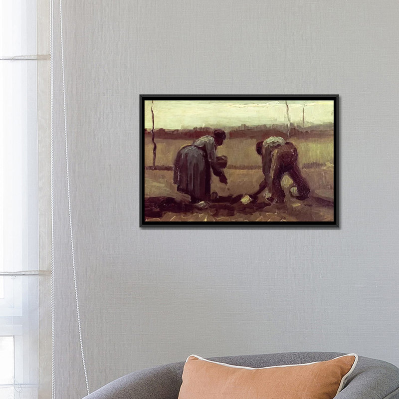 Deux paysans plantant des pommes de terre, 1885 par Vincent Van Gogh - reproduction d'art sur toile tendue, Pas de tapis