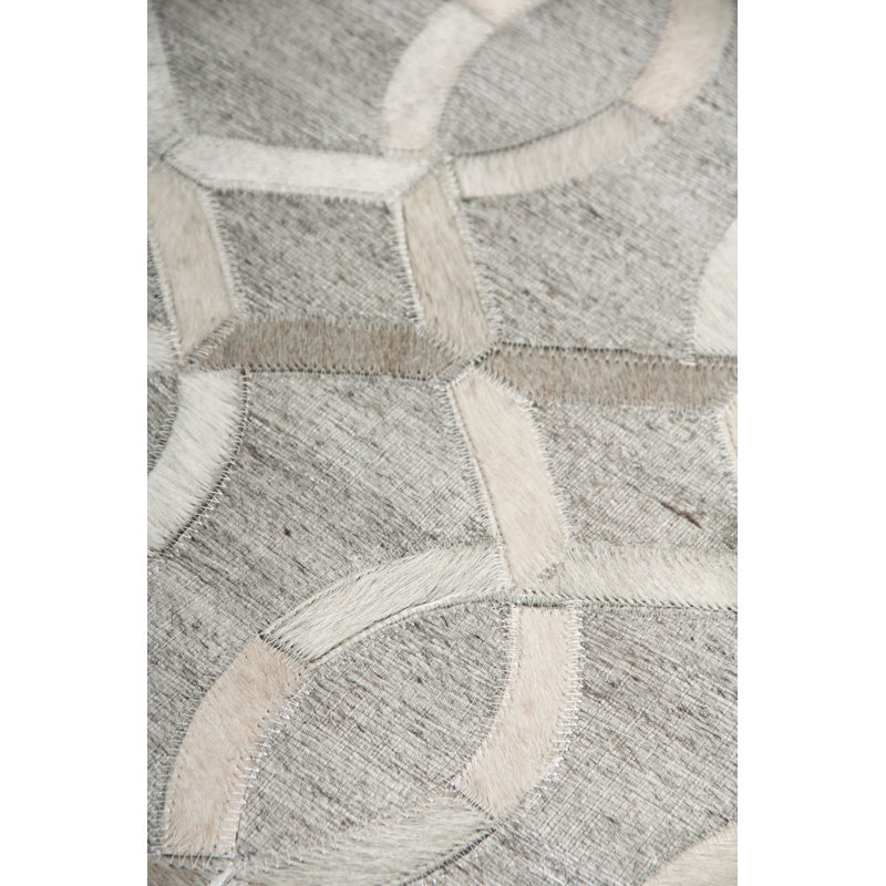 Berlin Cowhide Geometric Area Rug in Silver, Rectangle 5' x 8'