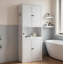 Armoire de rangement de 72 po de hauteur en acier blanc avec grand comptoir, tablettes et crochets réglables, armoire de style moderne robuste