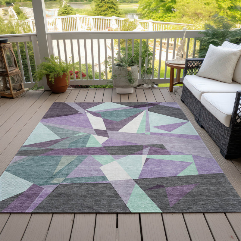 Machine Washable Indoor/Outdoor Claudian ACN1612 Purple Rug, Rectangle 5' x 7'6"