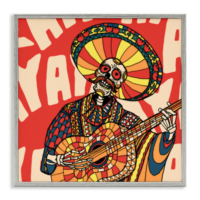 Day Of Dead Guitarist Skeleton Framed Giclee, design by Ali Gulec