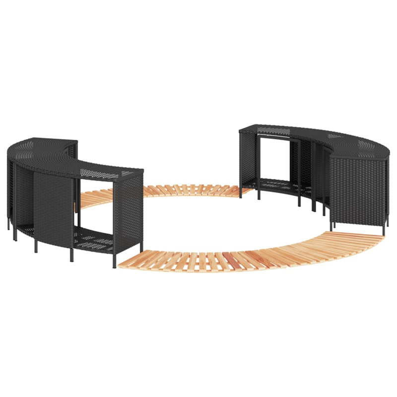 Contour de spa vidaXL en poly rotin noir et bois d'acacia massif, Black