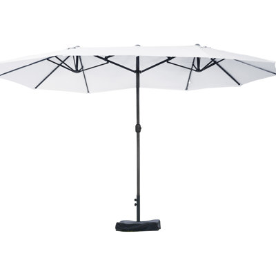 15' Patio Umbrella - Steel Rectangular Double Sided Market Umbrella, Beige Sun Protection, Strong Canopy Material, Easy Crank For Garden Ribs, Backyard