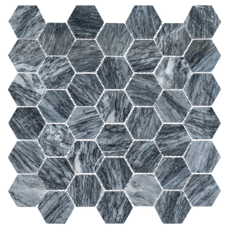 Channing 2-in. Hexagon Honeycomb Marble Look Glossy Natural Stone Wall & Floor Mosaic Tile, Pebble  He