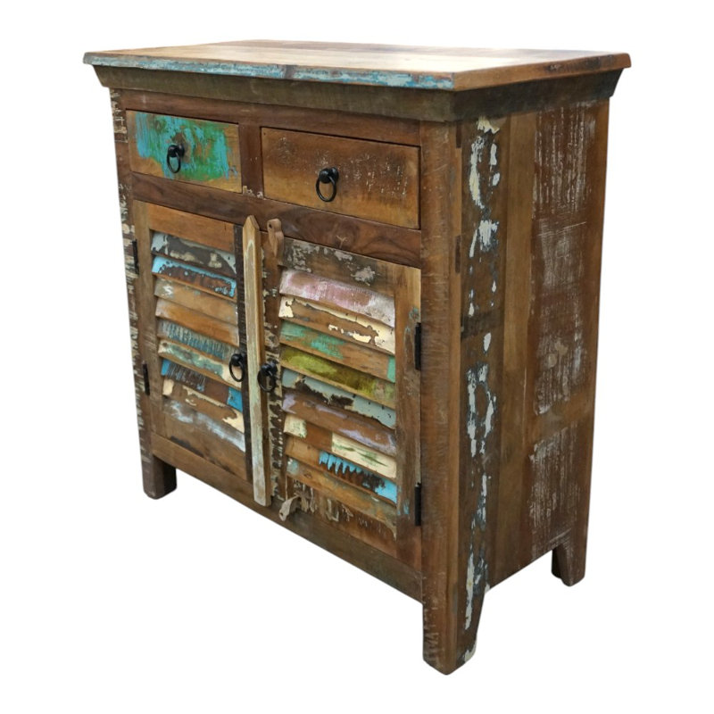 Buffet en bois récupéré avec portes à persiennes et deux tiroirs 