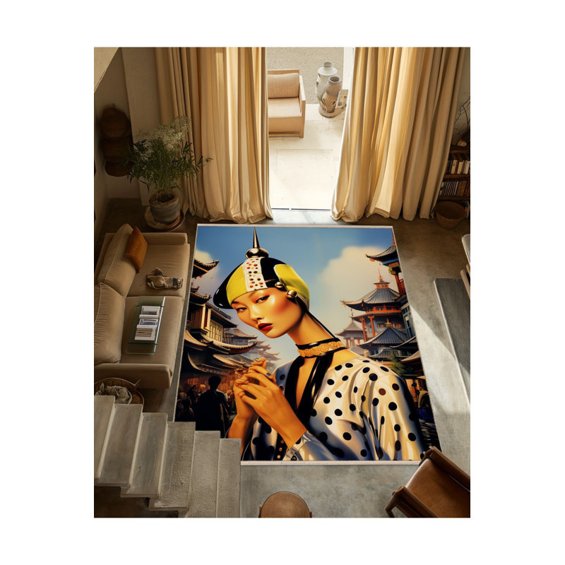 Tapis décoratif multicolore à motif de franges lavable à motif de femme, collection Waso