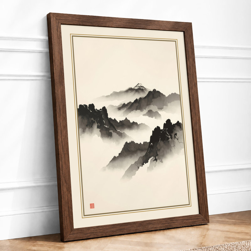 Mountains in Mist Japandi - Framed Print, Walnut, A1 - 84.1 x 59.4 cm
