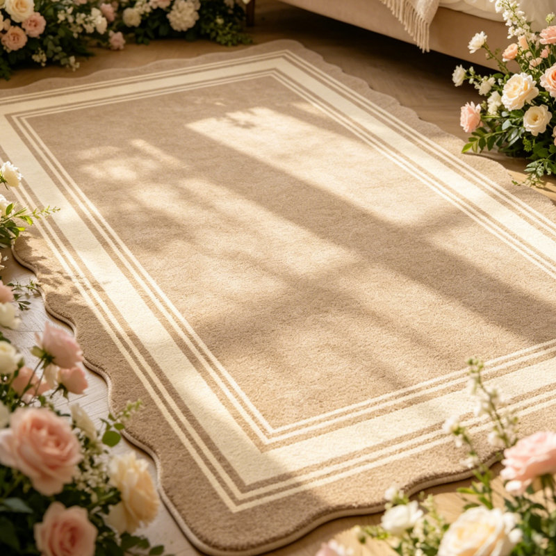 Scalloped Washable 10x13 Easy Jute Rug, Modern Outdoor Patio Rugs Indoor Farmhouse Area Rug for Living Room Bedroom Non Slip Geometric Bordered Brown Rugs for Backyard Dining Room