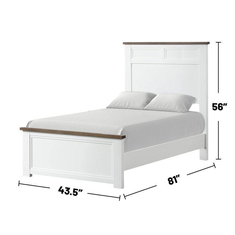 Lit en bois avec panneaux encastrés , Simple, Blanc