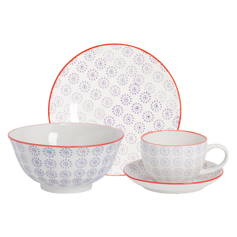 Piece Porcelain China Dinnerware Set - Service for 6, Purple