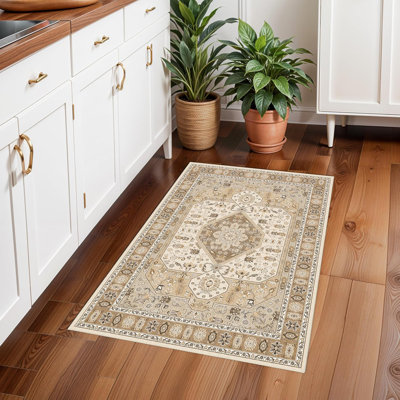 Tapis lavable - Tapis de couloir Tapis et tapis antidérapants et lavables pour le salon, la chambre et la salle de bain (beige)