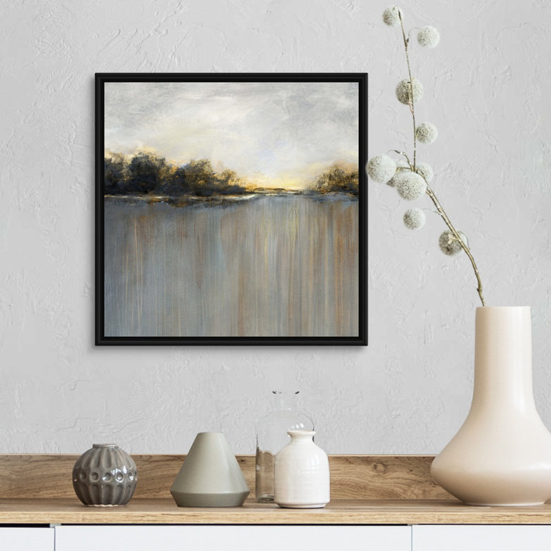 Rainy Sunset I - reproduction d'art sur toile, Cadre flottant noir, H 17,7 po x l 17,7 po x P 1,75 po