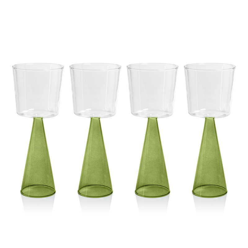 Green Modern Glass Wine Glasses Set of 4
