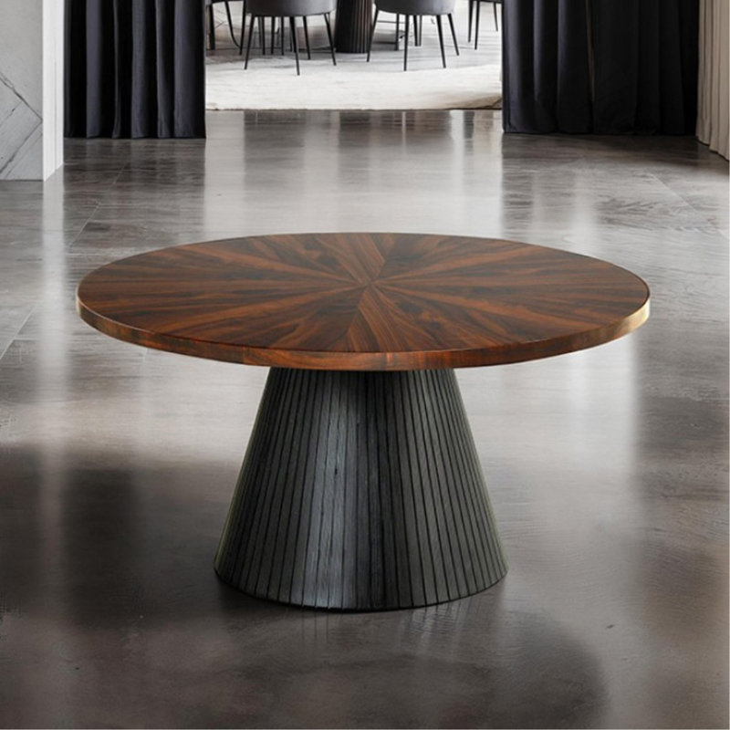 Table basse ronde 1pc de style contemporain avec base de tambour et finition noire