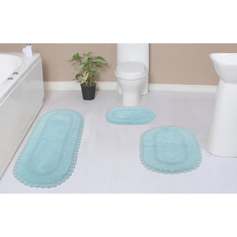 Tapis de bain réversible 100% coton lavable à la machine Hampton (ensemble de 3), Aigue-marine
