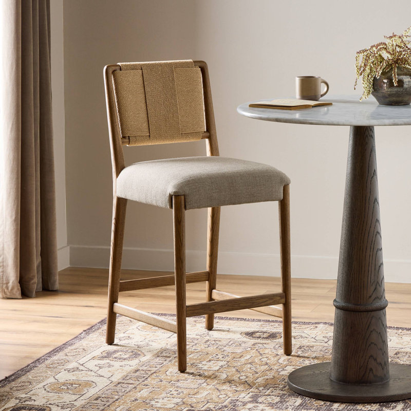 ROTHLER Stool, Counter Stool (27” Seat Height), Tan Ash, Maestro Camel/Genuine Leather