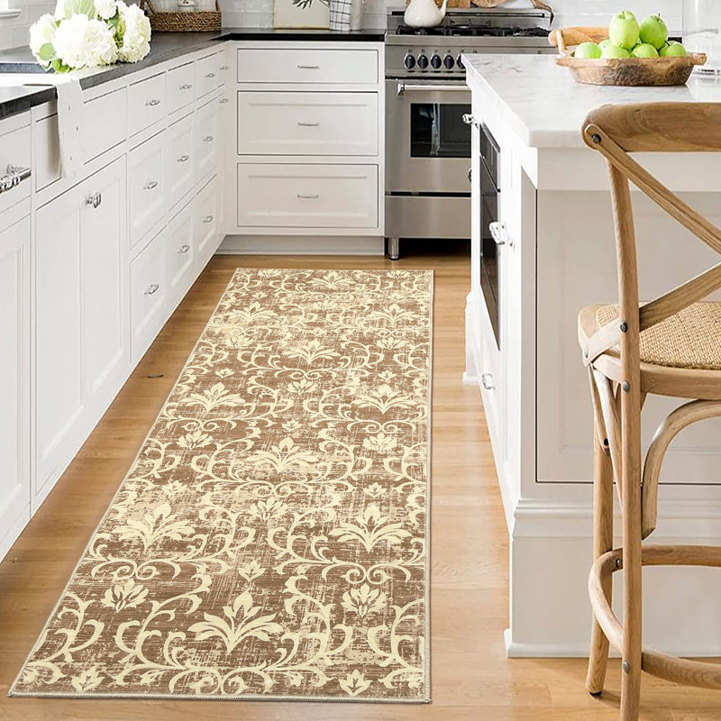 Vintage Damascus Floral Area Rugs, Machine Washable Non-Slip Carpet for Living Room, Bedroom, Home, Rectangle 4'9" x 6'9"
