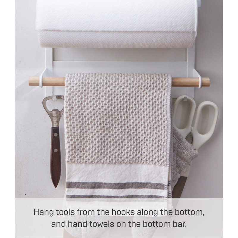 White and Natural Steel Magnetic Kitchen Organizer Rack