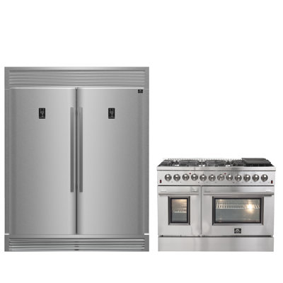 Ensemble de cuisine 2 pièces FORNO Premium - Cuisinière à double combustible en acier inoxydable 48 po Galiano, l 60 po Rizzuto