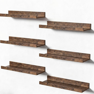 Ensemble de 6 étagères murales brunes flottantes, étagères en bois pour exposer et ranger vos affaires dans le salon, la chambre à coucher, la salle de bain, la cuisine, le bureau et la buanderie.