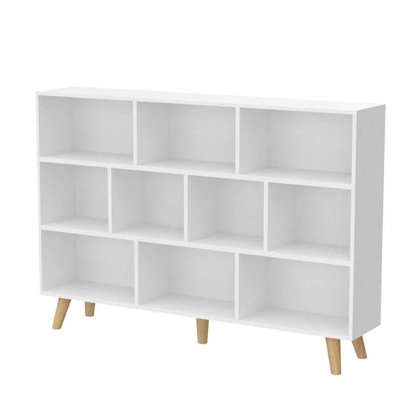 Bibliothèque en bois avec tablette ouverte et pieds, P 9,45 po x l 55,12 po x H 42,13 po, Blanc chaud