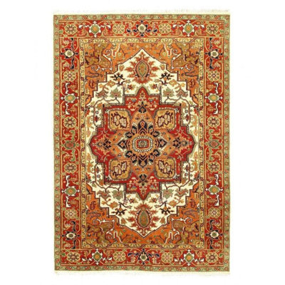 Tapis oriental ivoire en laine / coton fait à la main 6 pi x 9 pi Oriental