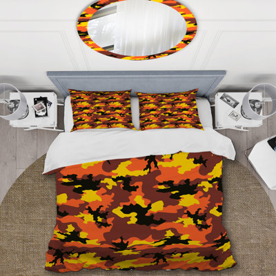 Trendy Yellow Orange Camouflage Polyester Camouflage Duvet Cover