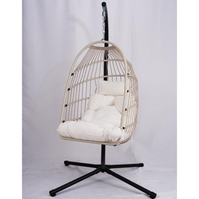 Outdoor Wicker Hanging Egg Chair with Stand, Swing Chair for Indoor/Outdoor Use