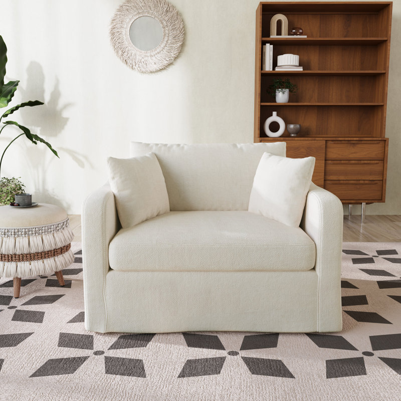 43.9" W Slipcovered Modern Accent Chair, Upholstered Single Sofa Chair With Pillows, Beige