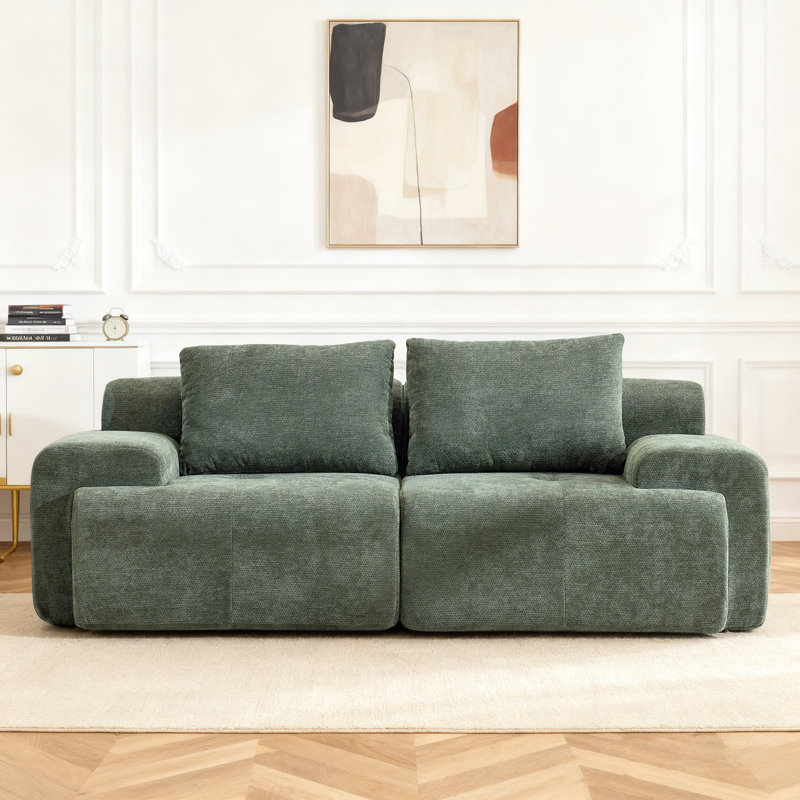 85" Boneless Modular Walmsley With Chenille Upholstery, Cloud Couch For Living Room, Deep Seating Reconfigurable Loveseat, No Assembly Required, Green