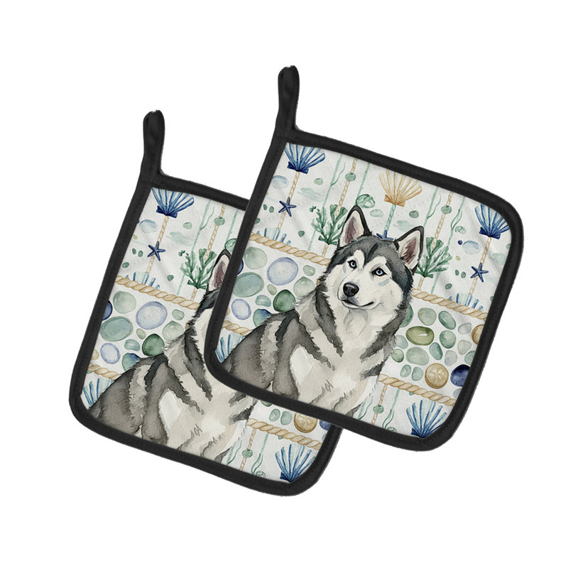Paire de poignées en verre de mer gris et blanc Malamute Alaskan