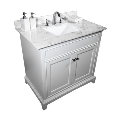31 po. Comptoir de meuble-lavabo en pierre 31 po. Lavabo encastré et dosseret en céramique