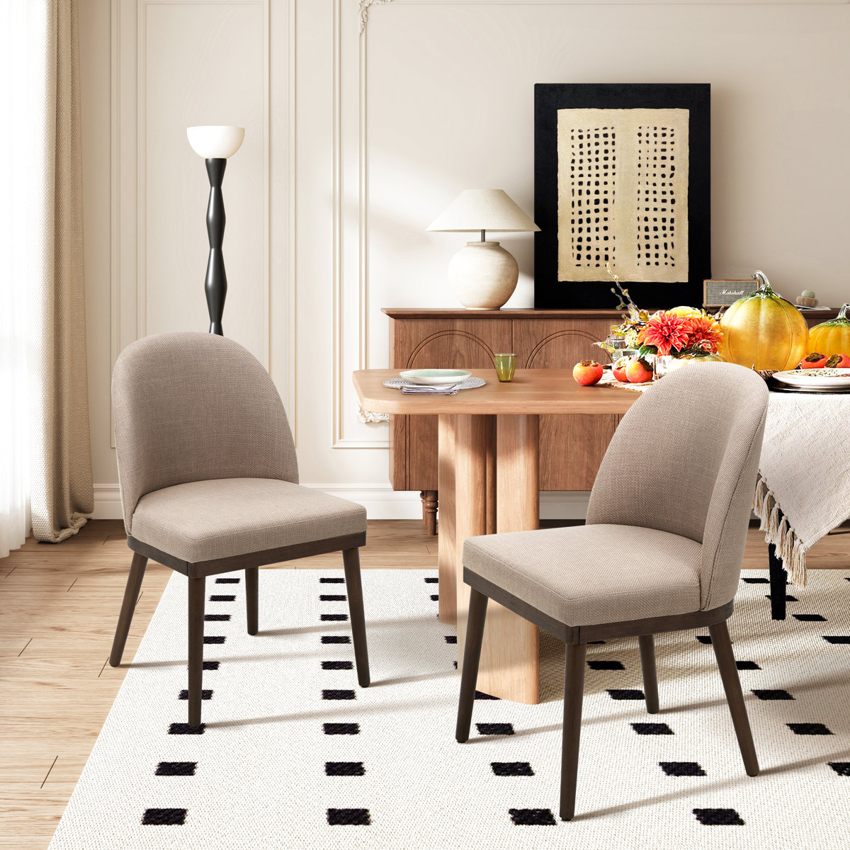 George Oliver Wide Cushioned Solid Wood Dining Chairs (Set of 2) 