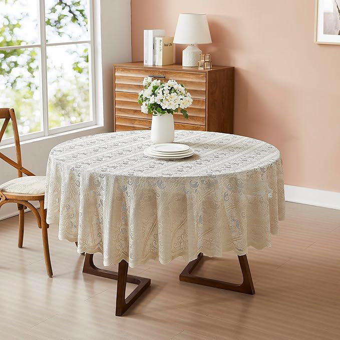 70 Inches Vintage Gold Round Tablecloth For Rustic Dining Table Décor, Gold, 70” Round
