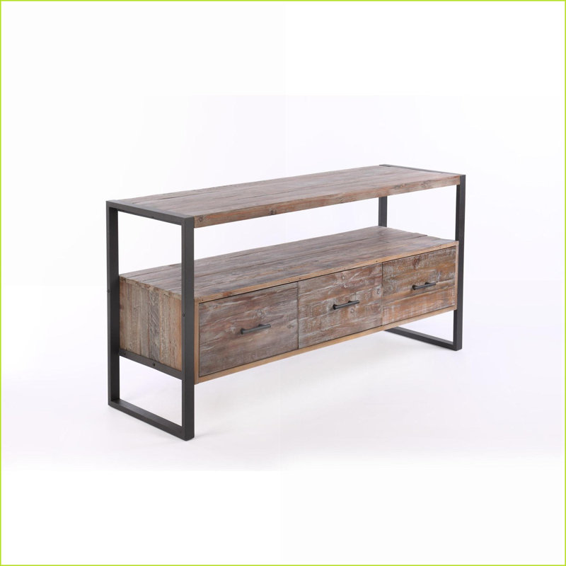 Console multimédia 60 po avec 3 tiroirs, tablette ouverte TV Furniture | Finition antique | Gammes de téléviseurs
