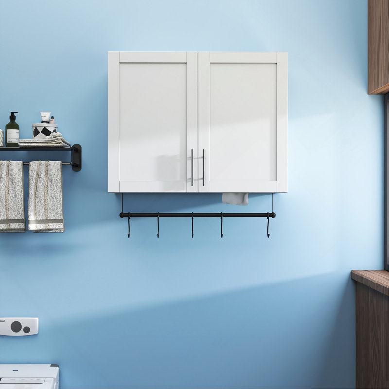 Armoire murale de salle de bain avec tablette réglable, barre à serviettes, 5 crochets, armoire de rangement au-dessus de la toilette pour la salle de bain, cuisine