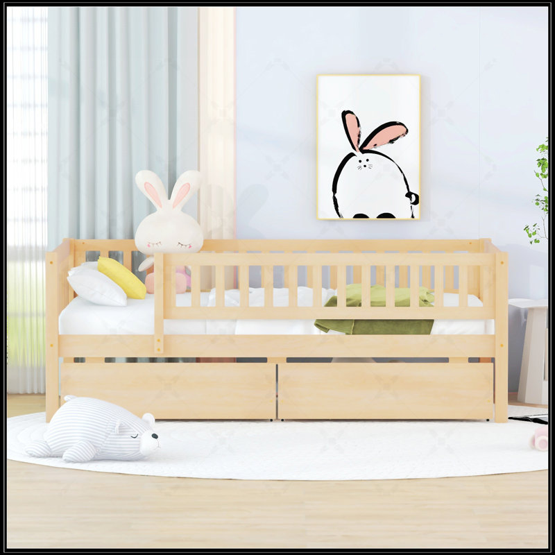 Daybed Wood Bed With Two Drawers, Natural