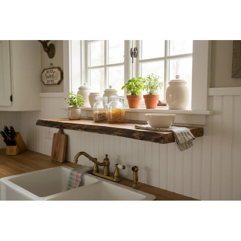 Tablettes flottantes sur mesure en bois d'érable rustique à bordure vive sur mesure | Tablettes murales en bois d'érable Ambrosia