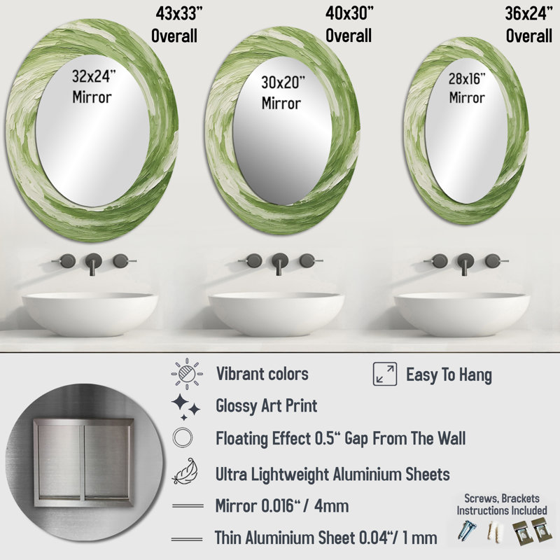 Miroir mural vert Serene Spiral Dreams III, 40 po x 30 po