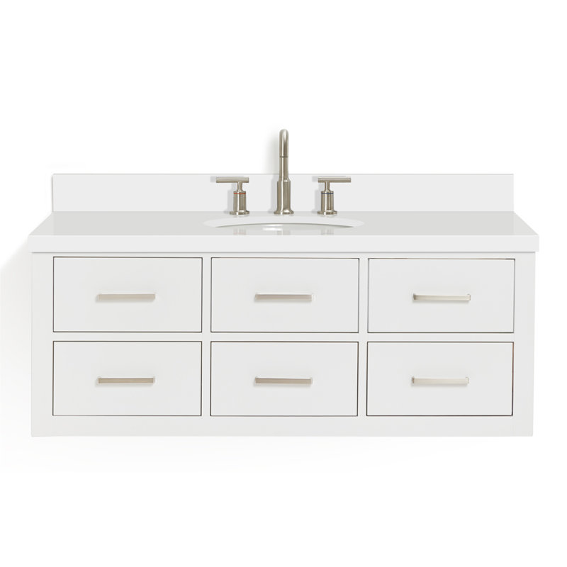 Ensemble de meuble-lavabo mural simple 49 po Macmullin, Blanc, Nickel brossé