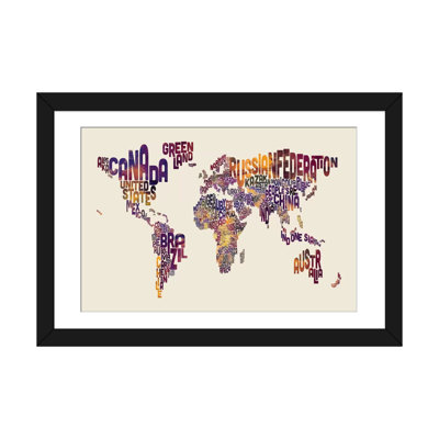 Série de carte du monde : typographie i, impression sur toile tendue
